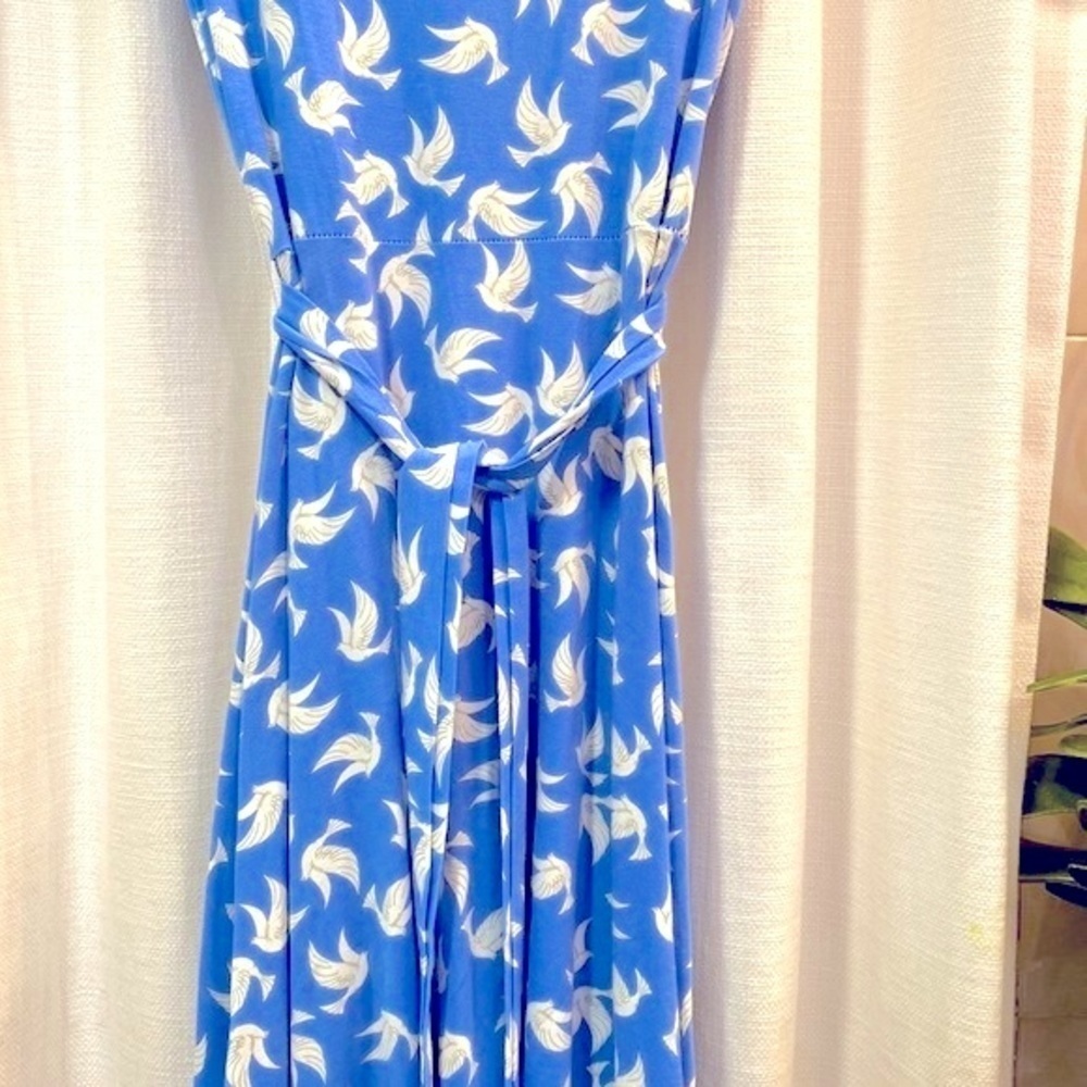 Women’s Leota Blue and White Dove Belted Scoop Neck Dress Size Small - Picture 5 of 10